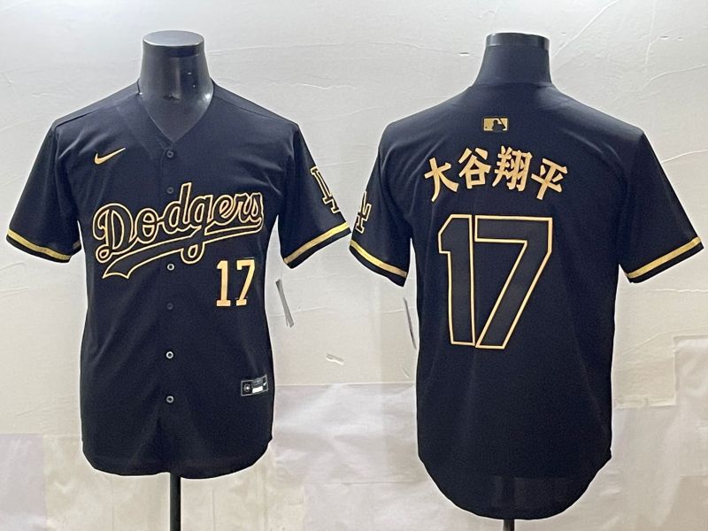 Men 2025 Los Angeles Dodgers 17 Ohtani Black Gold Five generations Nike MLB Jersey style 1